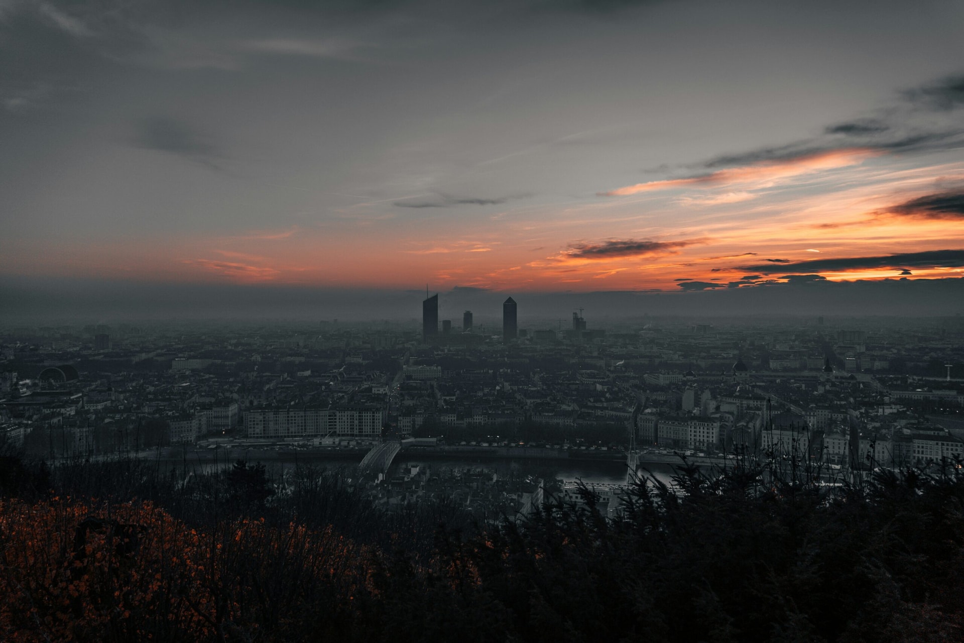 ville de lyon coucher de soleil depuis fourviere lyon